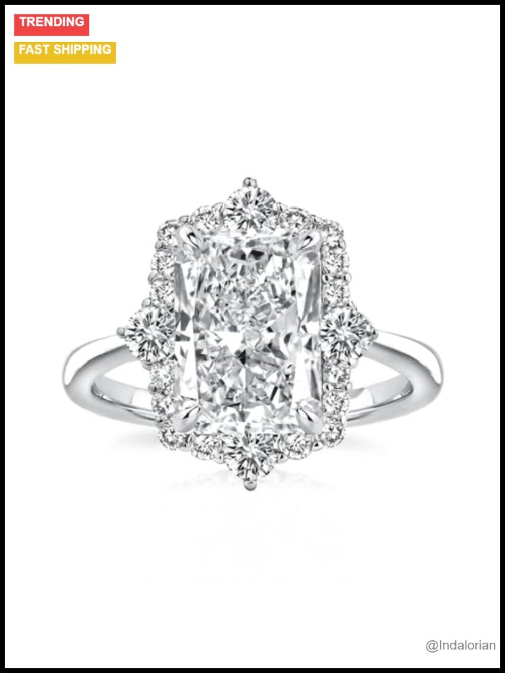 Radiant Cut Halo Engagement Ring Sterling Silver Wedding Promise